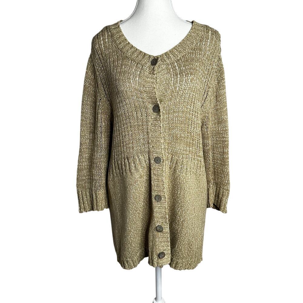 Eileen Fisher Tan Cardigan Sweater with Chunky Knit